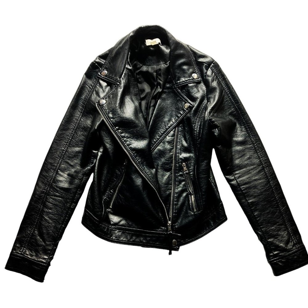 Jaclyn Smith Charlies Angle Women's Black Long Sleeve Full Zip Moto Jacket VF+++